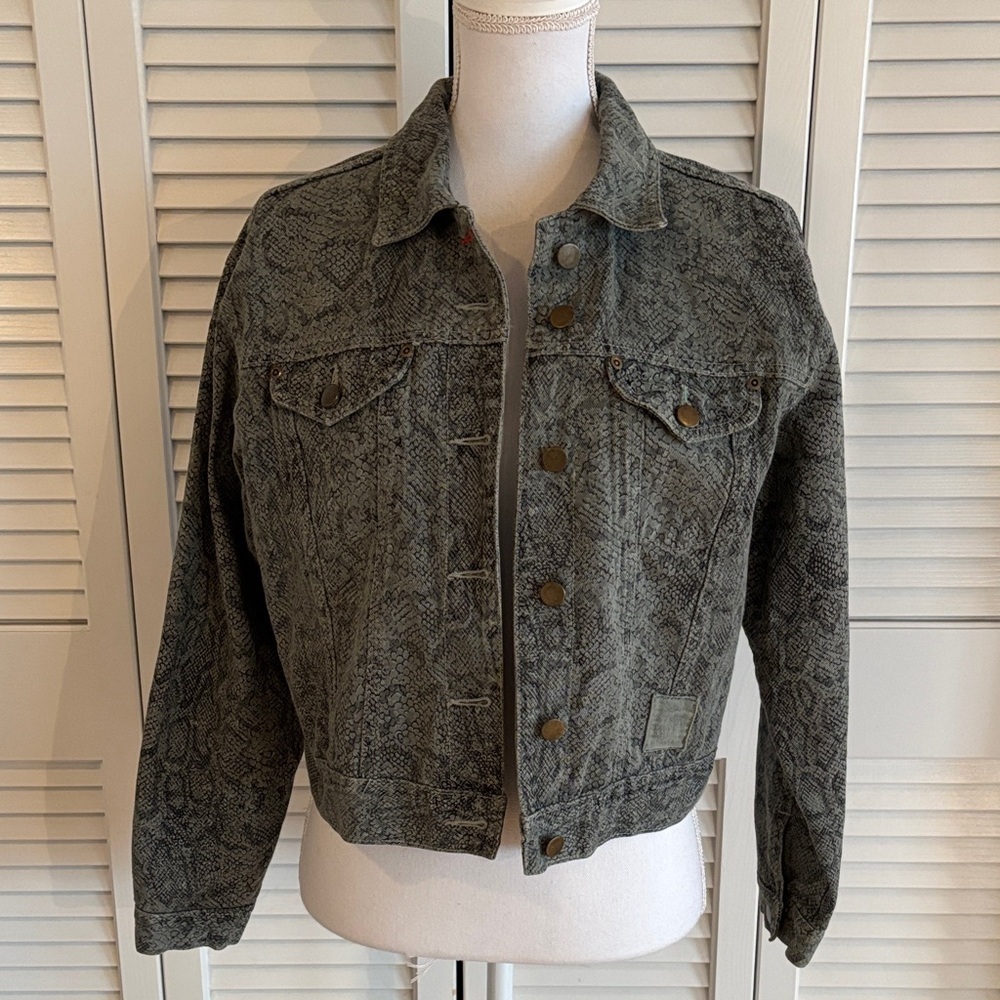 Carole Little Sport Reptile Print Trucker Jacket Womenโs Vintage Cotton Size M